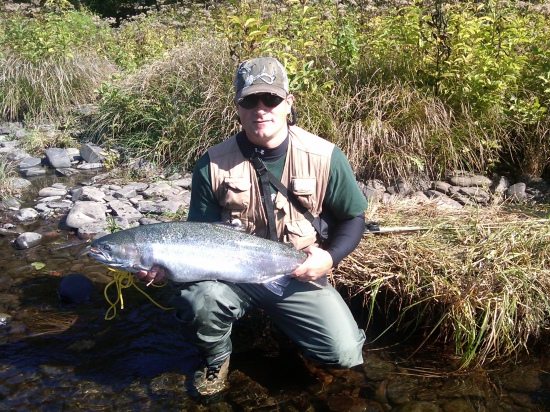 I caught this steelhead in Altmar,NY. I was fishing the salmon river in October. Beautiful fish on a beautiful day.