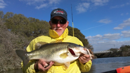 Fish caught at Brushy Creek in Austin, TX on Feb 26, 2012.  LMB weighed 9 lbs, 4 oz.  I was using a weightless Grande Bass Baby Rattlesnake.
