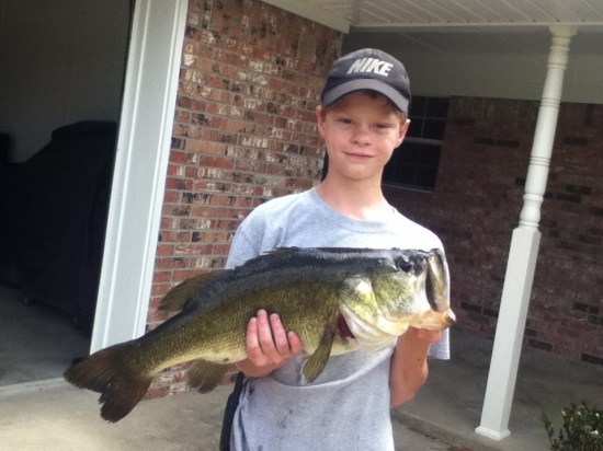 June 4, 2014.  Caught it on 4lb test. It's a 6 to 6 1/2 pound bass.