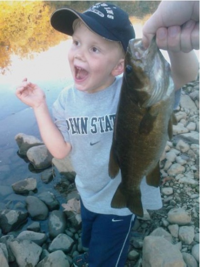 This bass was caught on the Juniata River at Granville, PA. It was about 18 inches long and caught on a green 2