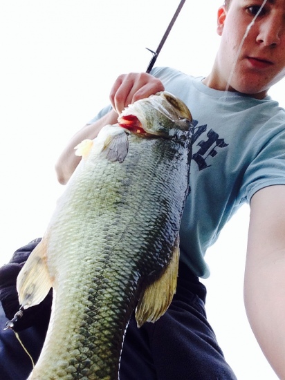 I caught this bass on a 3/8 oz chatter frog at my girlfriends private pond. She looked to be no less than 3 pounds.