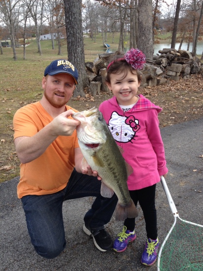 1st Bass of 2015 using a Chatter Bait for the first time. Caught in a private lake on 3/23 in Missouri.