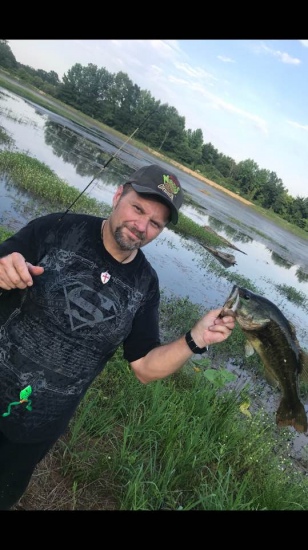 A nice fish caught frog fishing in a good friends bass pond. the pond is only 3 years old and already producing fish up to 6 lbs.