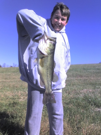 I'm 11 years old and love your show. I caught this on a 6in dancing eel in a pond in Southeast Mo on Nov.16 2008. It was about 40 degrees outside and we had nothing to weigh it or measure it. It's the biggest fish I ever caught.