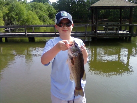 I caught this 3 pound bass on a costom color worm working it under a pier in Columbia,SC