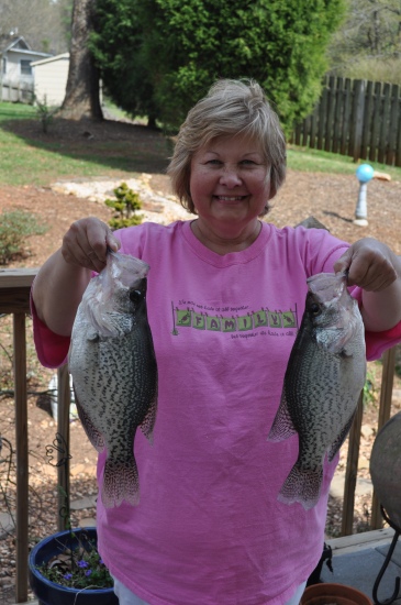 Here is a couple South Carolina crappies for you to look at!  My husband and I love to fish and just finished watching your show on Versus!  We always find ourselves singing along at the end of the show and just want to say!  We sure would love to go fishing with, 