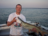 This size of this Muskie was not the greatest (7ilb - 31 inches) but how and where is was caught was. It was caught off the shores of Lake Erie(Walleye Capital) near Huron while trolling for Walleye. It was the first Muskie my son Dan has ever caught.