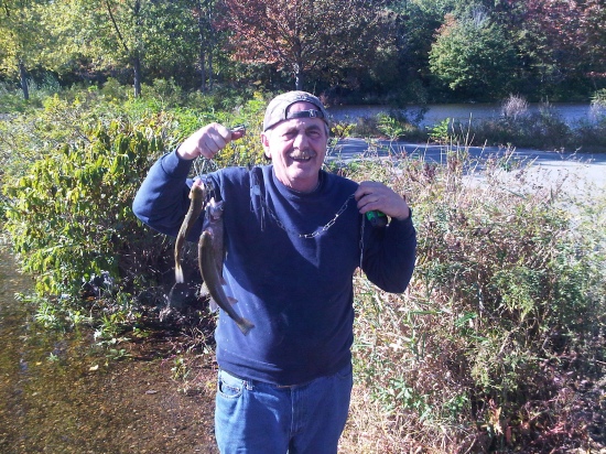 Horn Pond in Woburn MA on October 9th 2010. Dickie caught his limit of Rainbow Trout. Used Powerbait to catch all three.