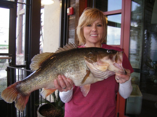 I must have great teachers!  My husband and father-in-law have been teaching me the art of bass fishing.  On my 3rd. trip out I caught this 11.99 pound bass on Lake Ray Hubbard in Rockwall Texas.  She is 27 1/4