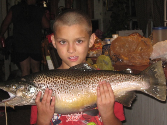 This was cought at Center Hill Dam By my son Junior Denson he is 9 years old . it is a Brown Trout and it was  25 inches and 10 lbs.