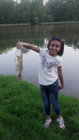 Kayla caught her first bass of the season at a golf course pond on a wacky worm.