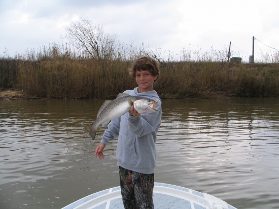 Jordan Mixon caught this speckled trout while fishing with Capt. Lynn Pridgen in the Mobile River on March 14,2009.