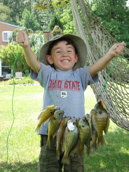 My son was so excited with this stringer of Panfish.