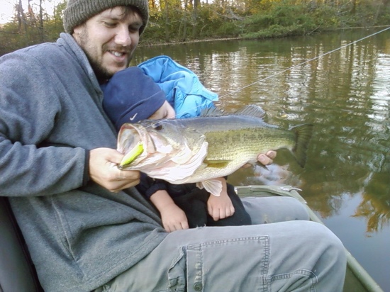 seven pounder caught on the spook in about 40 degree water dad had to hold the sleeping little one and net the fish