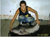 This Blue Cat was caught at Hubbard's South Lakes. He weighs 50.8lbs and was caught on chicken breast.