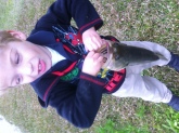 My grandson Taylor Evans first bass caught on a Booyah spinner bait in a private pond   Bass was 2 1/2 lbs