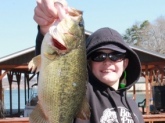 My 5 lb. bass fishing with my buddy Cal Lane off of a white crawdad crank bait.