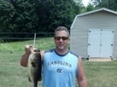 8.3 lbs. Caught on a small farm pond in Rice, Va. On a black and watermelon senko rigged wacky style. Shimano medium action rod with caenan baitcaster.